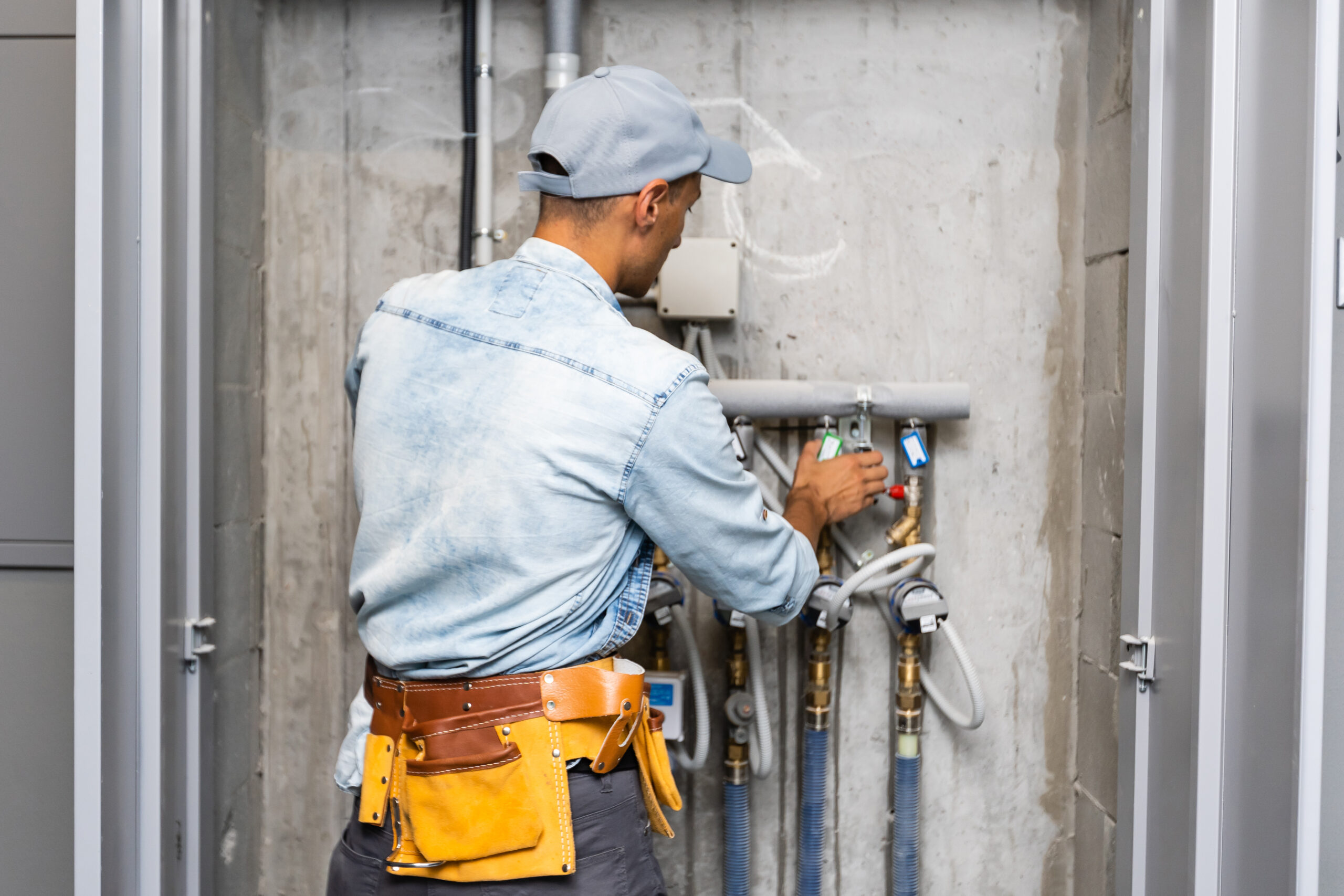 Inicio plumber repairing water pipes in residential building
